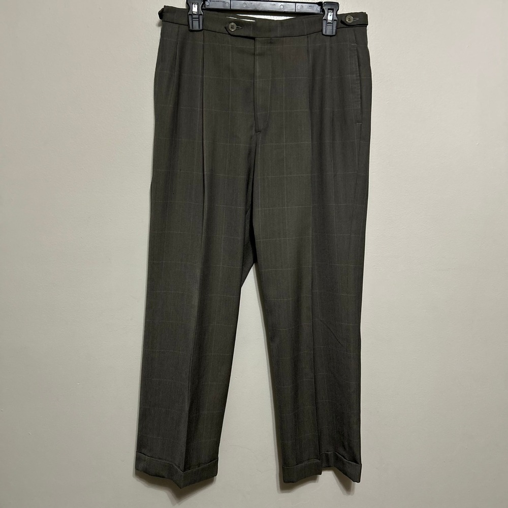 VTG Christian Dior Monsieur Pleated Dress Pants 32x27 Grey Windowpane Adjusters